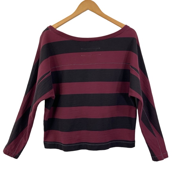 RAG & BONE Long Sleeve Cropped Cotton Terry Sweatshirt Burgundy Black Small A28 - Picture 6 of 8